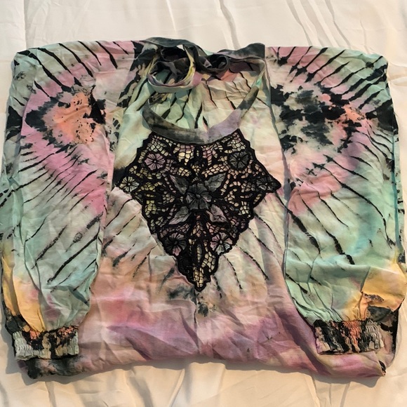 NWT Spell Lucy In The Sky Jumpsuit Spell & The Gypsy Collective Tie Dye Lace XS - Picture 2 of 8